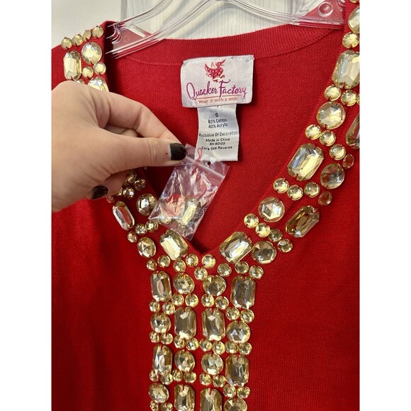 NEW Quacker Factory Embellished gems red sweater top shirt women’s size SMALL - Picture 3 of 4